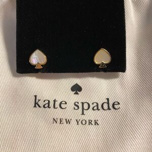Kate Spade Gold and White Iridescent Spade Stud Earrings